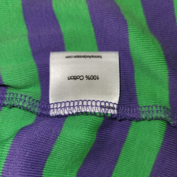 Hanna Andersson Girls 120 Purple & Green Striped Long-Sleeve Dress 100% - Picture 4 of 7